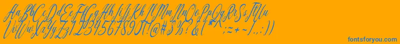 Fonte Aquilera Script – fontes azuis em um fundo laranja