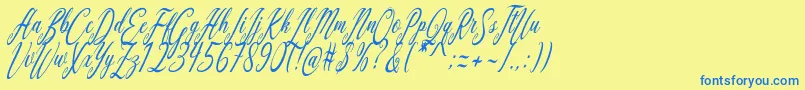 Aquilera Script Font – Blue Fonts on Yellow Background