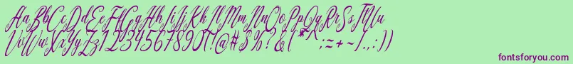 Aquilera Script-Schriftart – Violette Schriften auf grünem Hintergrund