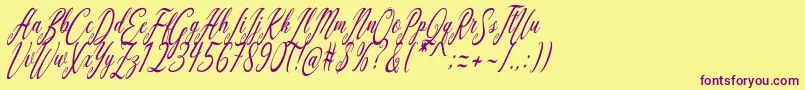 Aquilera Script-Schriftart – Violette Schriften auf gelbem Hintergrund