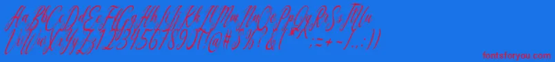 Aquilera Script-fontti – punaiset fontit sinisellä taustalla