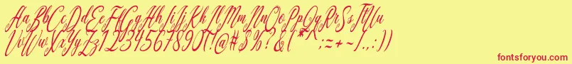 Aquilera Script Font – Red Fonts on Yellow Background