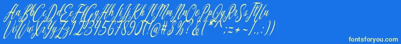 Aquilera Script-Schriftart – Gelbe Schriften auf blauem Hintergrund