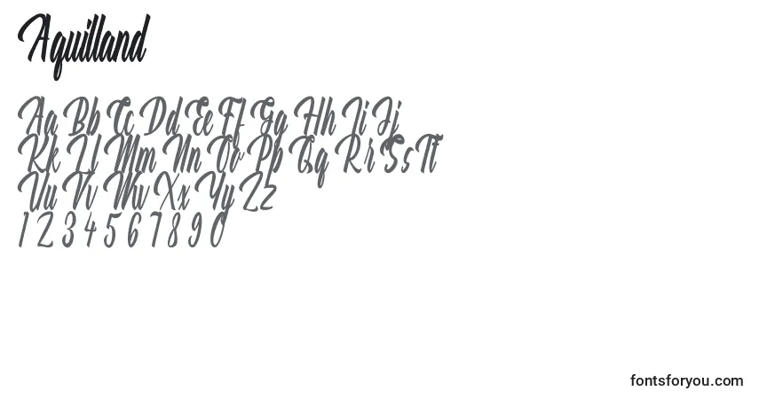 Schriftart Aquilland – Alphabet, Zahlen, spezielle Symbole