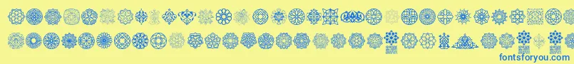 フォントArabesque Ornaments – 青い文字が黄色の背景にあります。