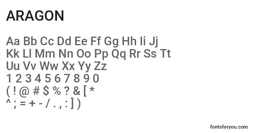 Schriftart ARAGON (119836) – Alphabet, Zahlen, spezielle Symbole
