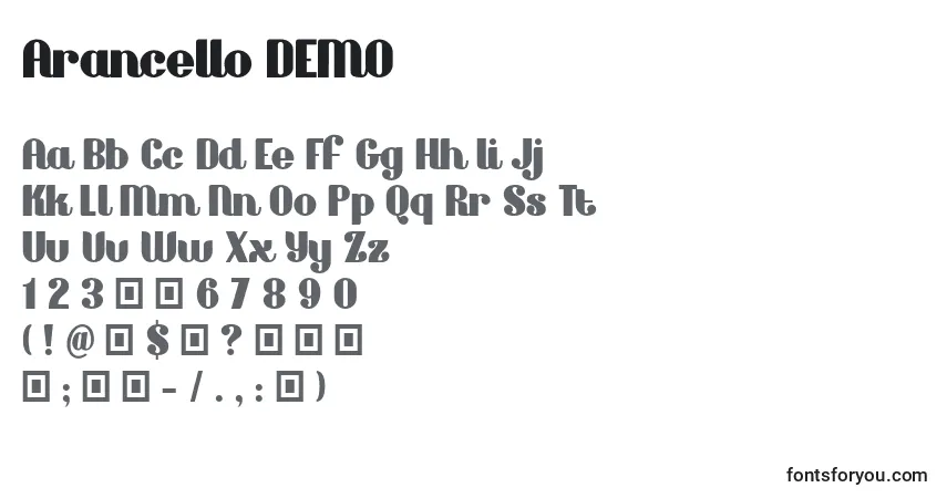 Schriftart Arancello DEMO – Alphabet, Zahlen, spezielle Symbole