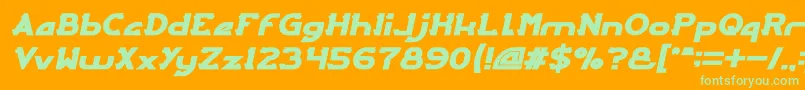 Saiba mais sobre a fonte ARCADE Bold Italic Fonte ARCADE Bold Italic – fontes verdes em um fundo laranja