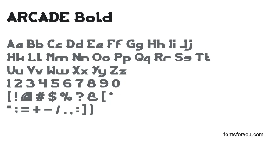 Шрифт ARCADE Bold – алфавит, цифры, специальные символы