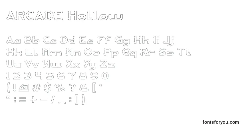 Шрифт ARCADE Hollow – алфавит, цифры, специальные символы