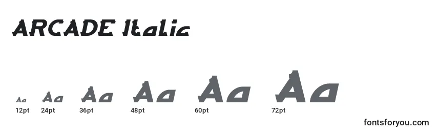 Größen der Schriftart ARCADE Italic