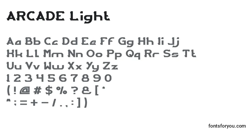 Schriftart ARCADE Light – Alphabet, Zahlen, spezielle Symbole