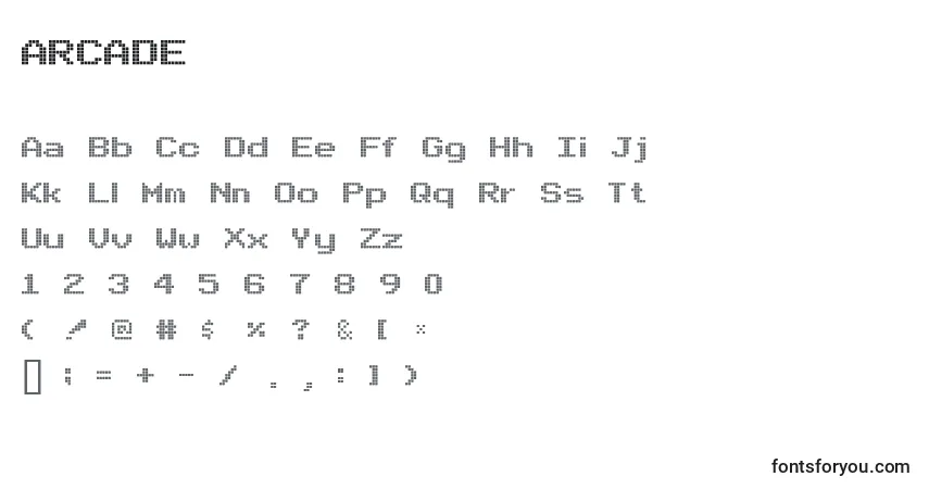 Fuente ARCADE (119854) - alfabeto, números, caracteres especiales