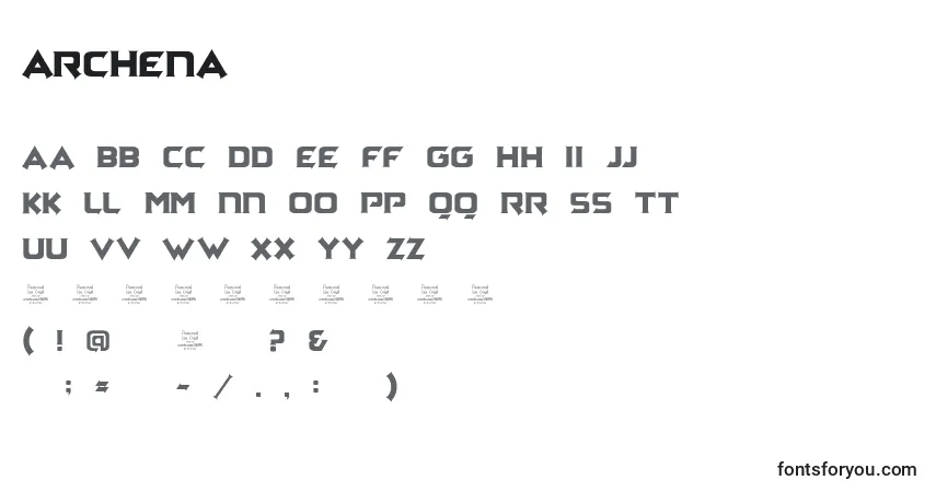 A fonte Archena – alfabeto, números, caracteres especiais