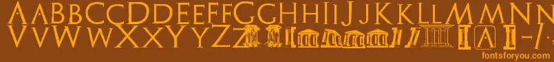 Archeologicaps-Schriftart – Orangefarbene Schriften auf braunem Hintergrund