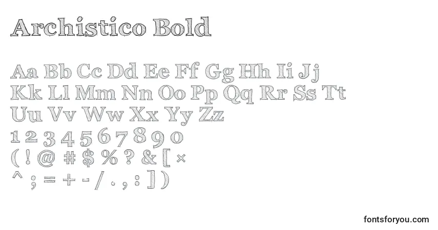 Czcionka Archistico Bold – alfabet, cyfry, specjalne znaki
