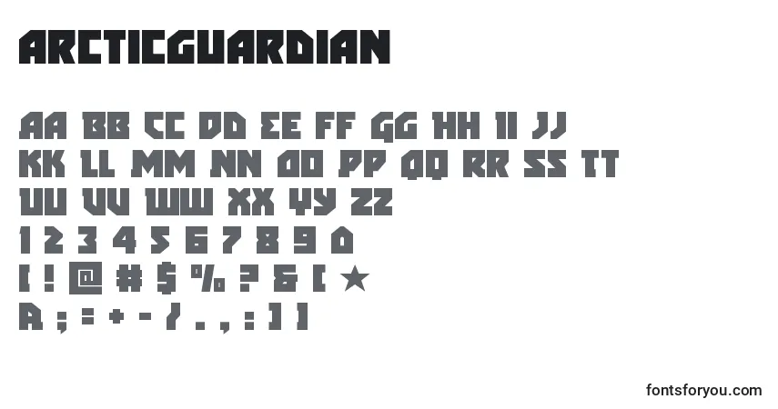 A fonte Arcticguardian – alfabeto, números, caracteres especiais