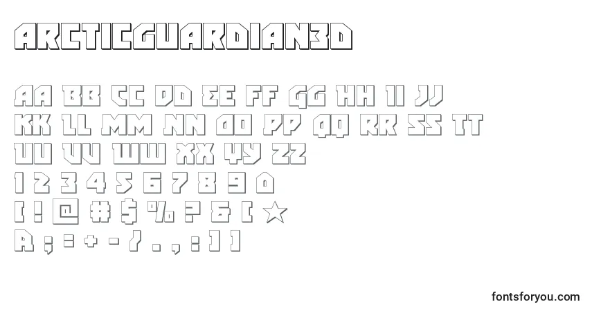 Czcionka Arcticguardian3d – alfabet, cyfry, specjalne znaki