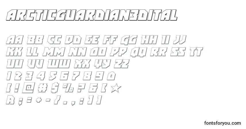 Schriftart Arcticguardian3dital – Alphabet, Zahlen, spezielle Symbole