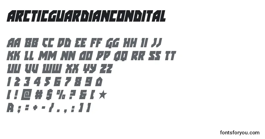 Czcionka Arcticguardiancondital – alfabet, cyfry, specjalne znaki