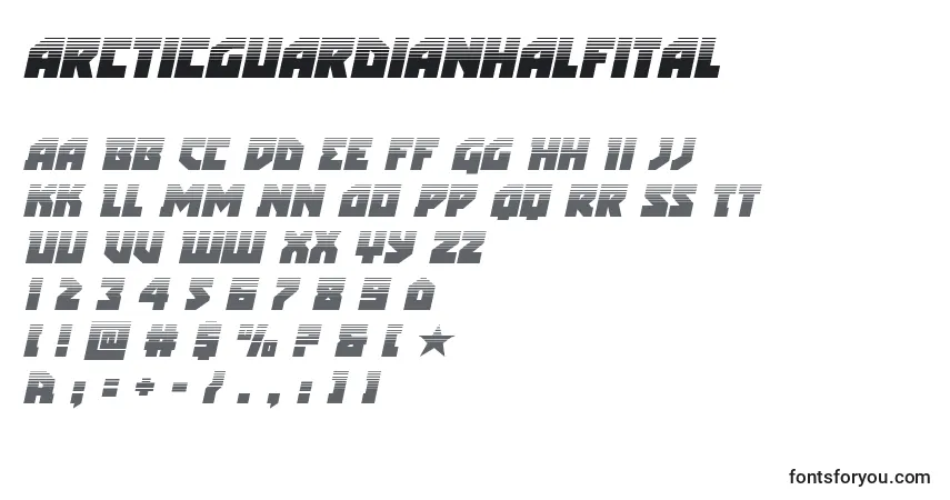 Шрифт Arcticguardianhalfital – алфавит, цифры, специальные символы