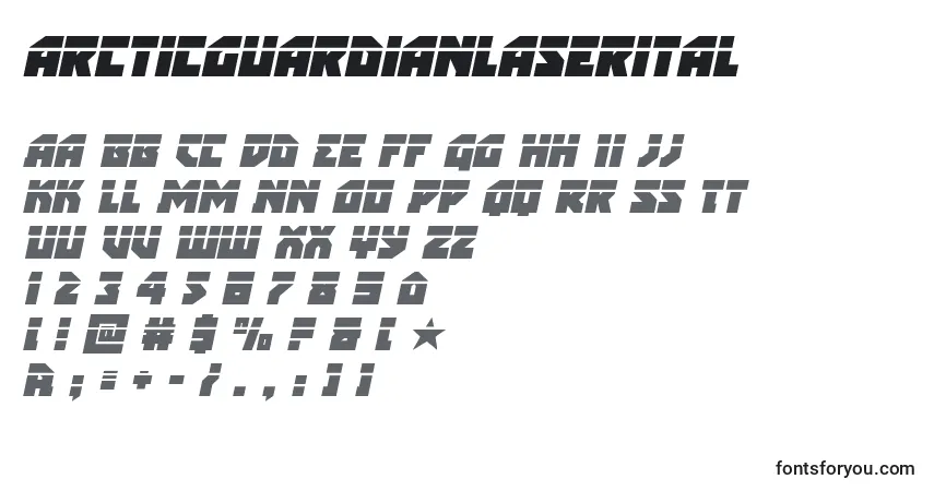 Schriftart Arcticguardianlaserital – Alphabet, Zahlen, spezielle Symbole