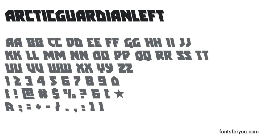 Schriftart Arcticguardianleft – Alphabet, Zahlen, spezielle Symbole