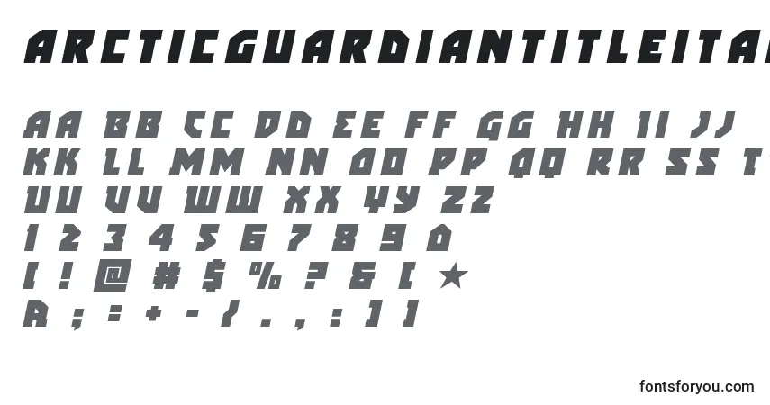 Schriftart Arcticguardiantitleital – Alphabet, Zahlen, spezielle Symbole