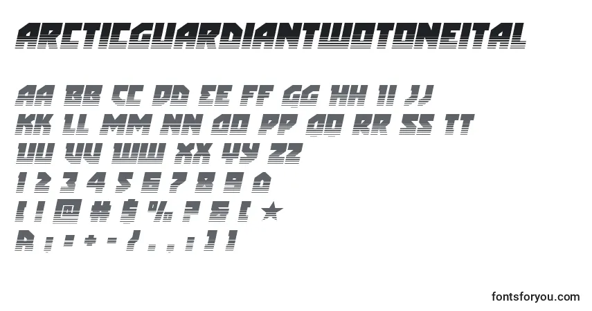 A fonte Arcticguardiantwotoneital – alfabeto, números, caracteres especiais