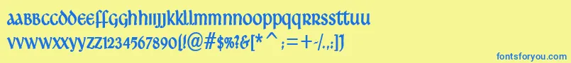 フォントArdagh – 青い文字が黄色の背景にあります。