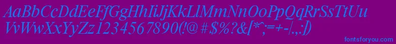 フォントRiccioneserialLightItalic – 紫色の背景に青い文字