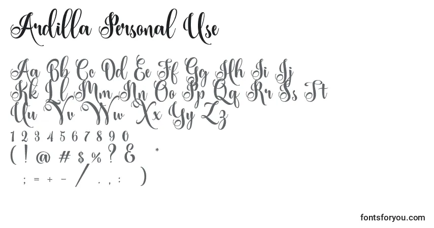 Ardilla Personal Use-fontti – aakkoset, numerot, erikoismerkit