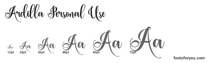 Ardilla Personal Use Font Sizes