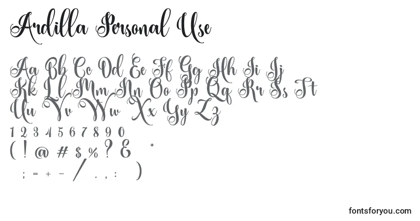 Schriftart Ardilla Personal Use (119892) – Alphabet, Zahlen, spezielle Symbole