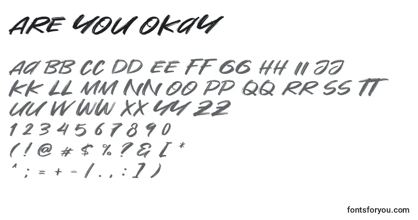 Czcionka Are You Okay – alfabet, cyfry, specjalne znaki