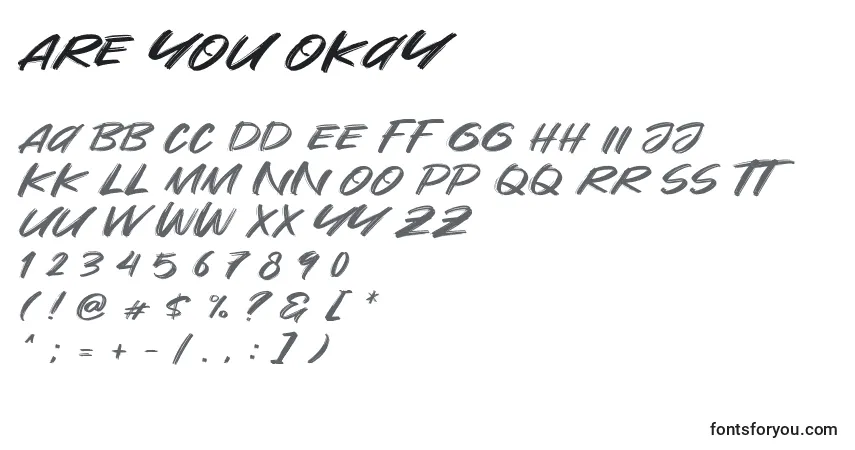 Schriftart Are You Okay (119896) – Alphabet, Zahlen, spezielle Symbole