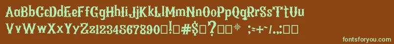 フォントArenosaBQ Regular – 緑色の文字が茶色の背景にあります。