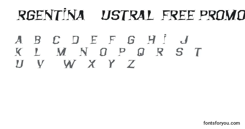 Schriftart Argentina Austral  free promo – Alphabet, Zahlen, spezielle Symbole