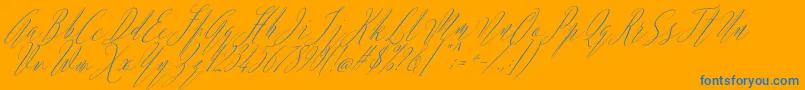 Fonte Argentina Script Italic – fontes azuis em um fundo laranja