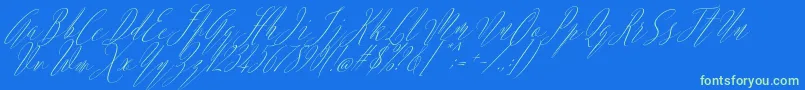 Czcionka Argentina Script Italic – zielone czcionki na niebieskim tle