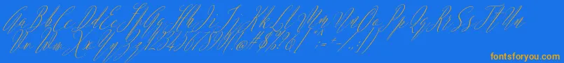 Argentina Script Italic-Schriftart – Orangefarbene Schriften auf blauem Hintergrund