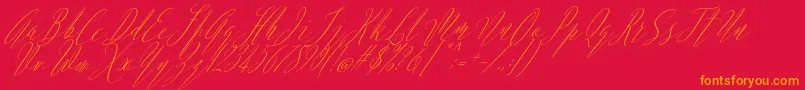 Fonte Argentina Script Italic – fontes laranjas em um fundo vermelho