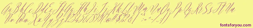 Fonte Argentina Script Italic – fontes roxas em um fundo amarelo