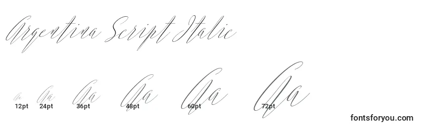 Größen der Schriftart Argentina Script Italic (119905)