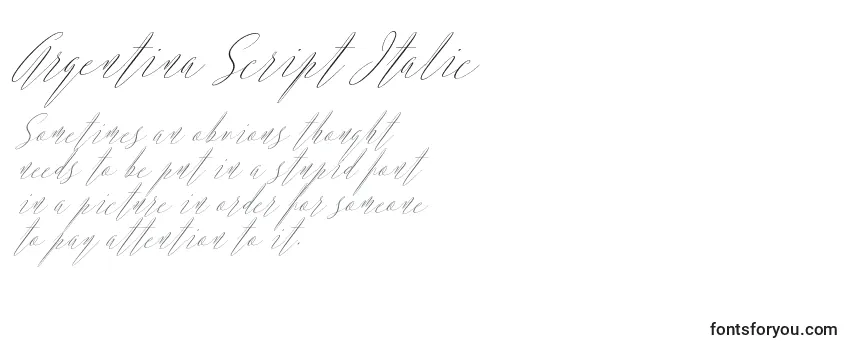 Przegląd czcionki Argentina Script Italic (119905)