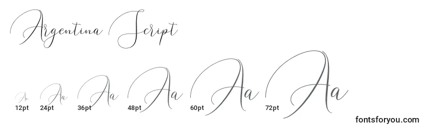 Размеры шрифта Argentina Script