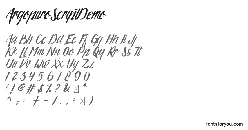 ArgopuroScriptDemo-fontti – aakkoset, numerot, erikoismerkit
