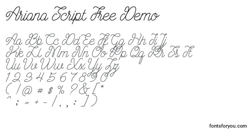 Schriftart Ariana Script Free Demo – Alphabet, Zahlen, spezielle Symbole