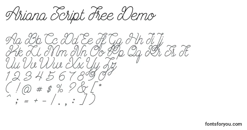 A fonte Ariana Script Free Demo (119914) – alfabeto, números, caracteres especiais