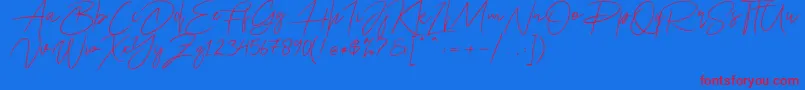 Ariel Script-Schriftart – Rote Schriften auf blauem Hintergrund